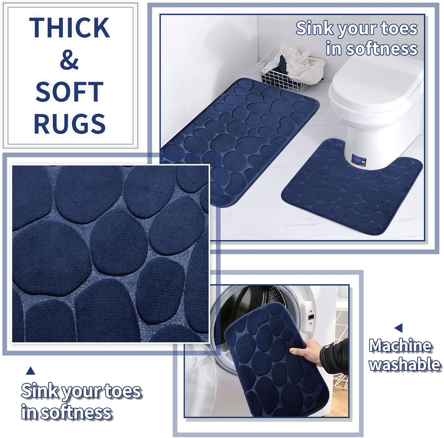 Bathroom Set with Shower Curtain and Rugs- 25PC Bathroom Accessory Set, Navy Blue Shower Curtain Set, Toilet Brush, Trash Can, Qtip Holder Dispenser & Soap Dispenser
