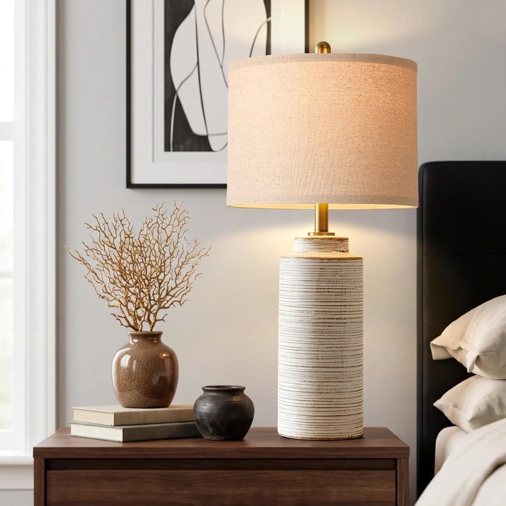 PARTPHONER 27" Vintage Ceramic Table Lamp Set of 2, Farmhouse Bedside La...