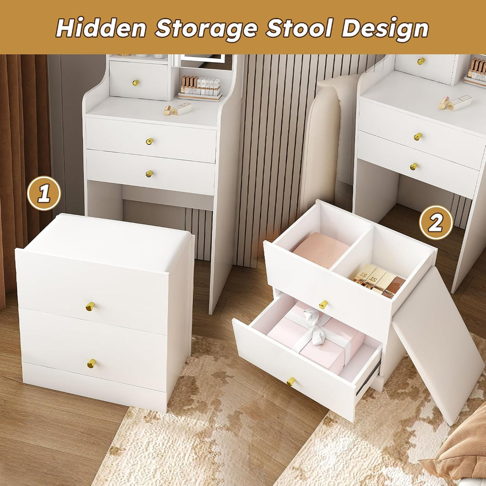 Runboll Compact Dressing Table with Storage Stool & Adjustable Lighted Mi...