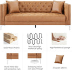 HIFIT 79" W Brown Faux Leather Sofa Couch with 2 Pillows, 3 Seater Couches for Living Room, Handmade Button Tufted Cushions and Metal Legs, Modern Leather Sofa for Apartment, Office