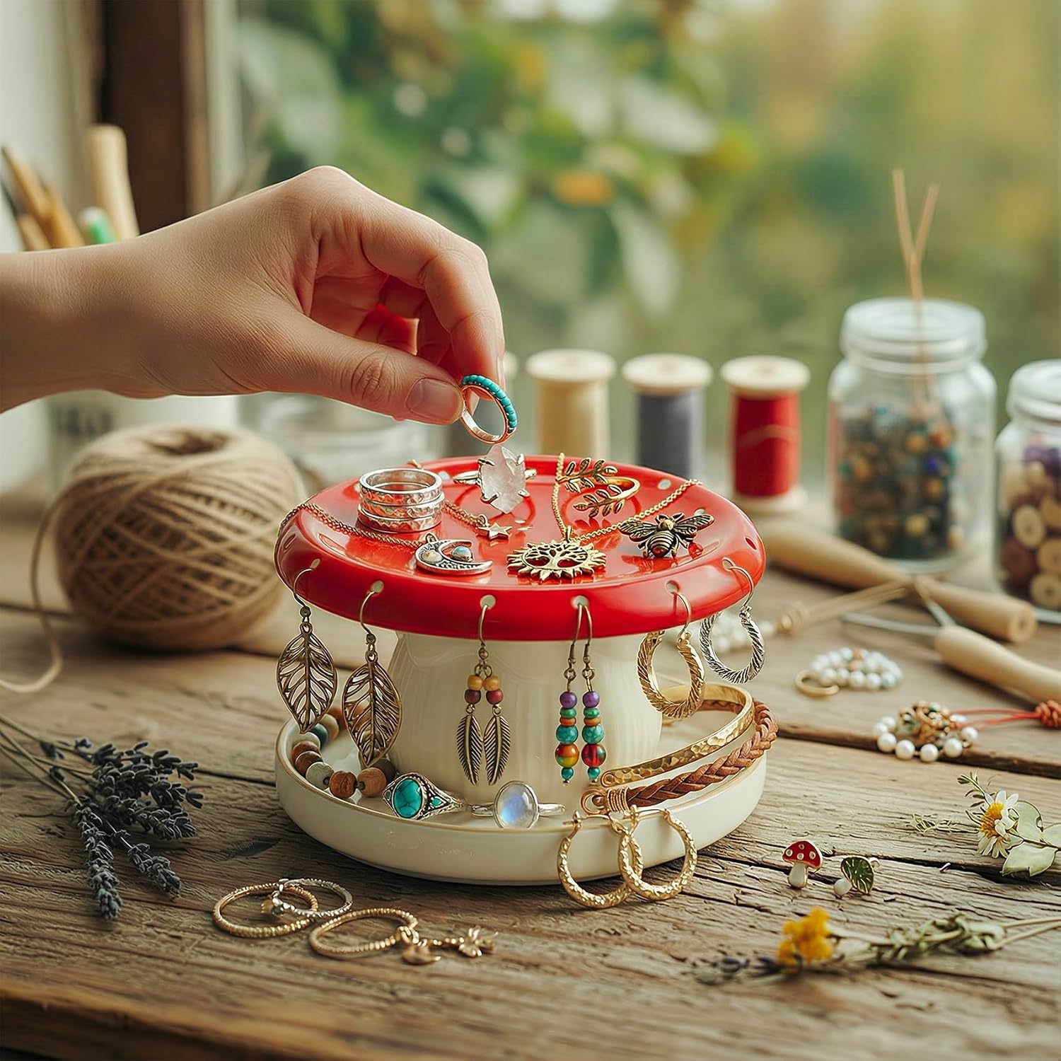 Mushroom Jewelry Ring Holder for Women, Handmade Ceramic Decorative Jewelry Tray Trinket Dish for Rings Earrings Necklace, Engagement Birthday Mushrooms Gifts for Women Mom, Cottagecore Decor