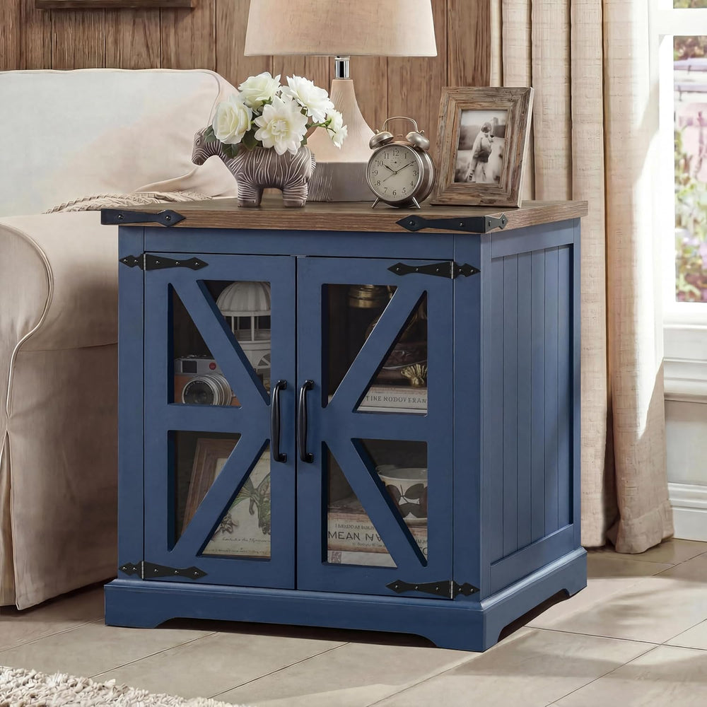 Farmhouse End Table, 24" Large End Tables with Storage, Rustic Square So...