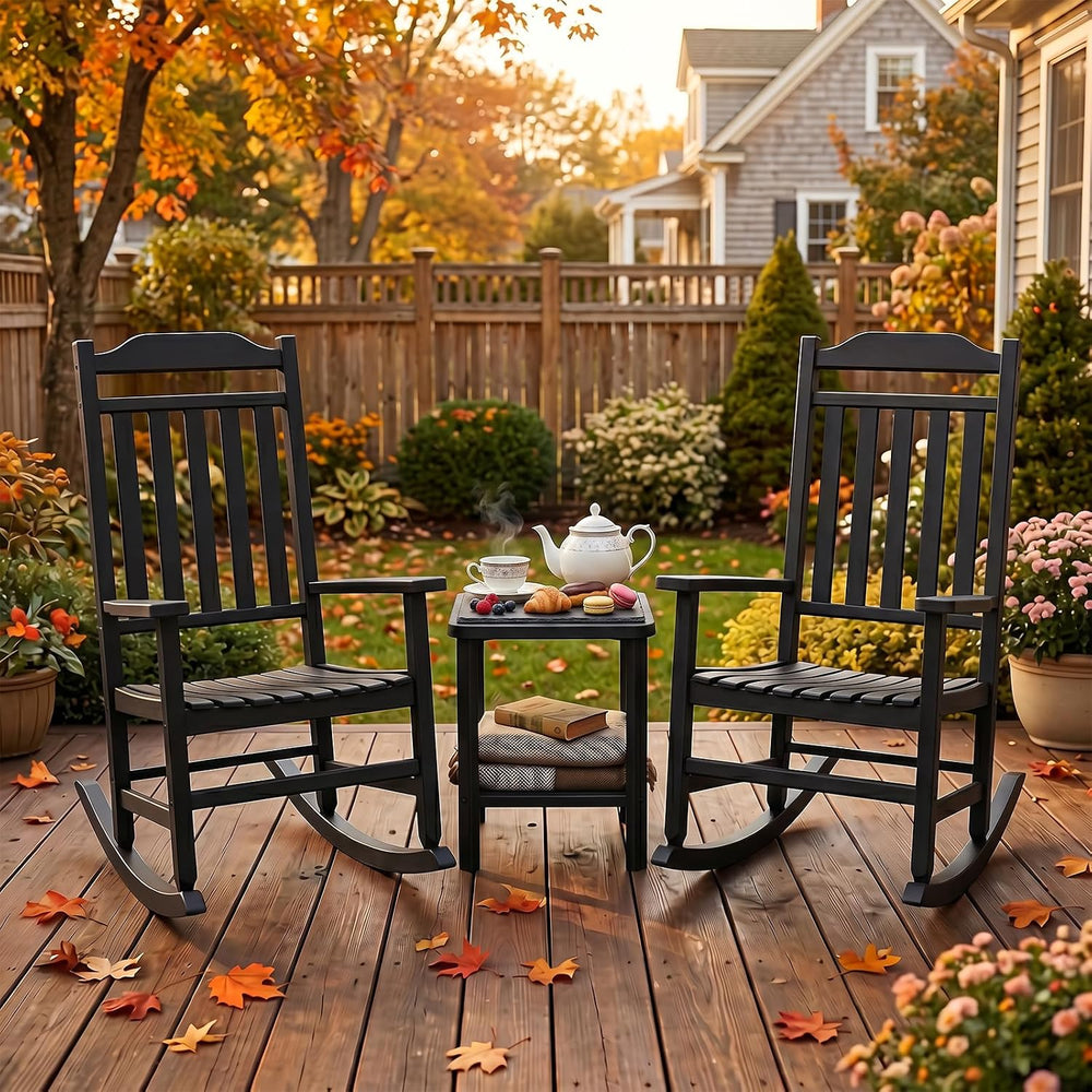 Outdoor Rocking Chairs Set of 2 with Outdoor Side Table, Oversized Ergonomic ...