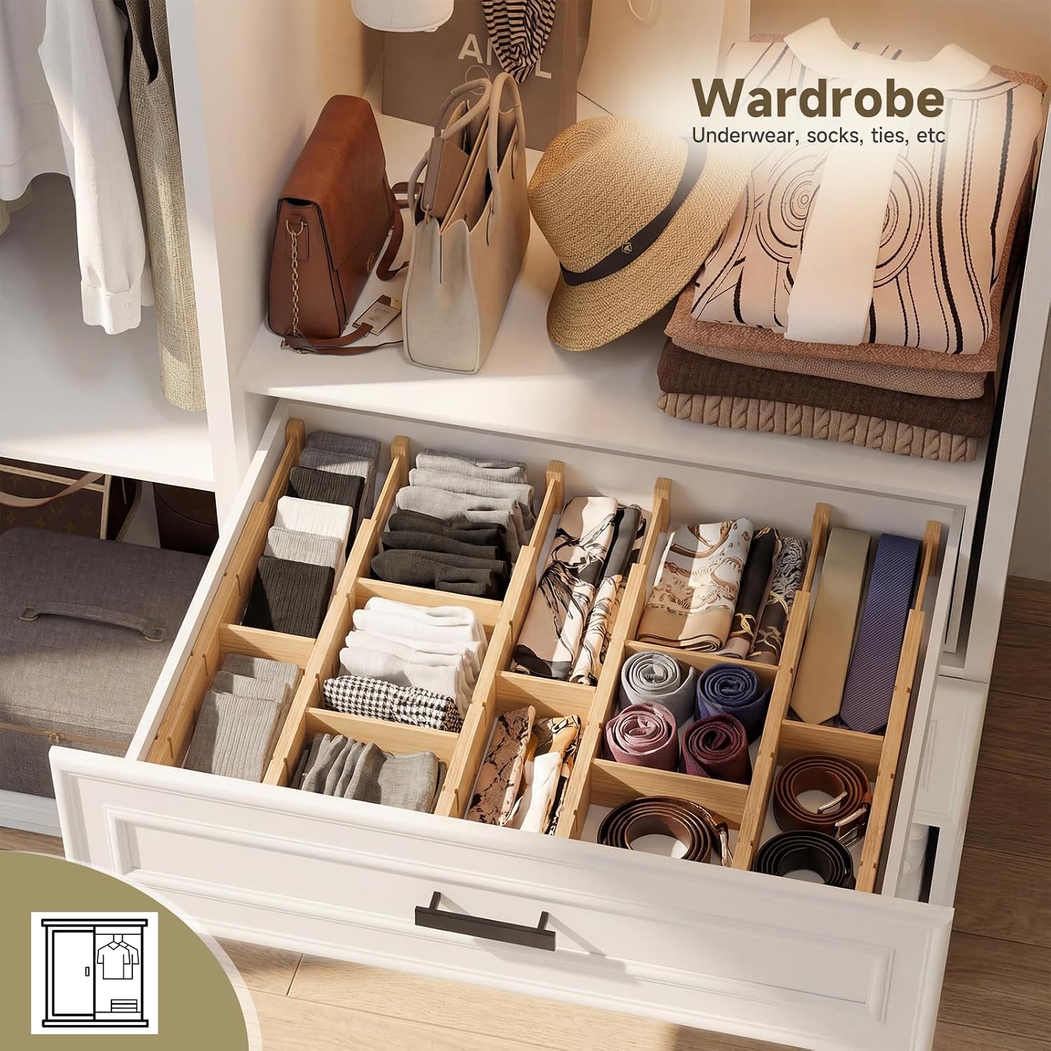 Bamboo Drawer Dividers, Expandable Kitchen Drawer Organizer | Include 6 Dividers, 6 Small Inserts and 6 Medium Inserts for Home, Office, Dressers