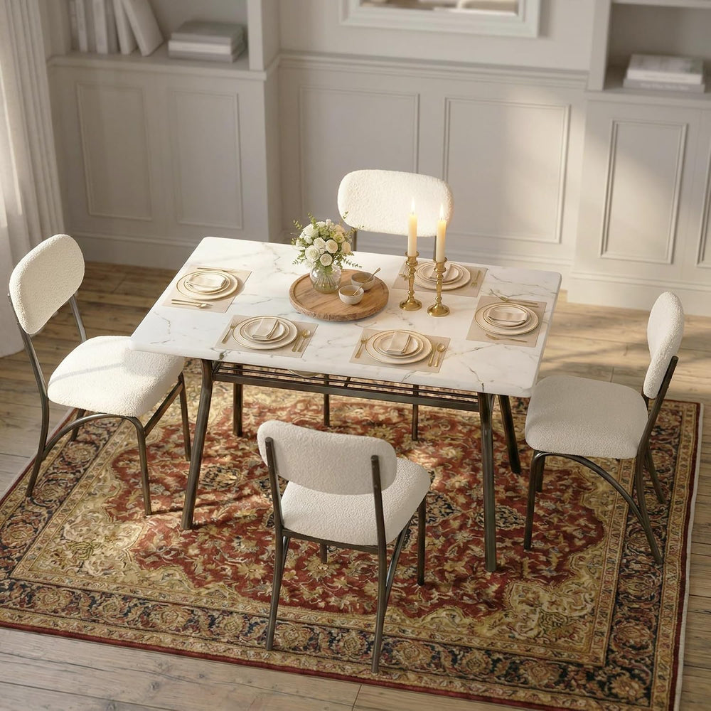 5-Piece Dining Table Set for 4, Modern Kitchen Table with 4 Boucle Chairs, Re...