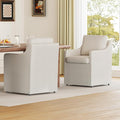 Upholstered Dining Chairs Set of 2, Modern Rolling Linen Dining Chairs with Casters,Swivel Armchair with Storage for Reading Room Kitchen Dining Room (Cream)