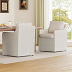 Upholstered Dining Chairs Set of 2, Modern Rolling Linen Dining Chairs with Casters,Swivel Armchair with Storage for Reading Room Kitchen Dining Room (Cream)