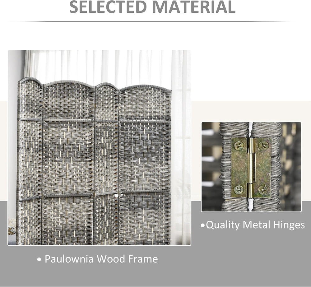 HOMCOM 3 Panel Room Divider 6 Ft Privacy Screen Hand-Woven Mixed Gray