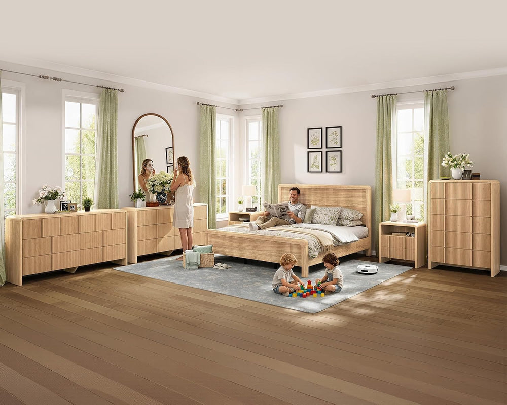 AMERLIFE 3-Piece Modern Fluted King Bedroom Furniture Set, Natural Oak