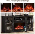 ONBRILL 59 Inch Fireplace TV Stand, Entertainment Center with 23 Inch Electric Fireplace, TV Table for TVs up to 65 Inches, Media Console Cabinet with Storage and Glass Doors for Living Room, Black