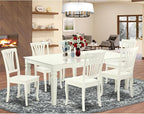 East West Furniture LGAV7-LWH-W 7 Piece Dining Room Table Set Consist of a Rectangle Kitchen Table with Butterfly Leaf and 6 Dining Chairs, 42x84 Inch, Linen White