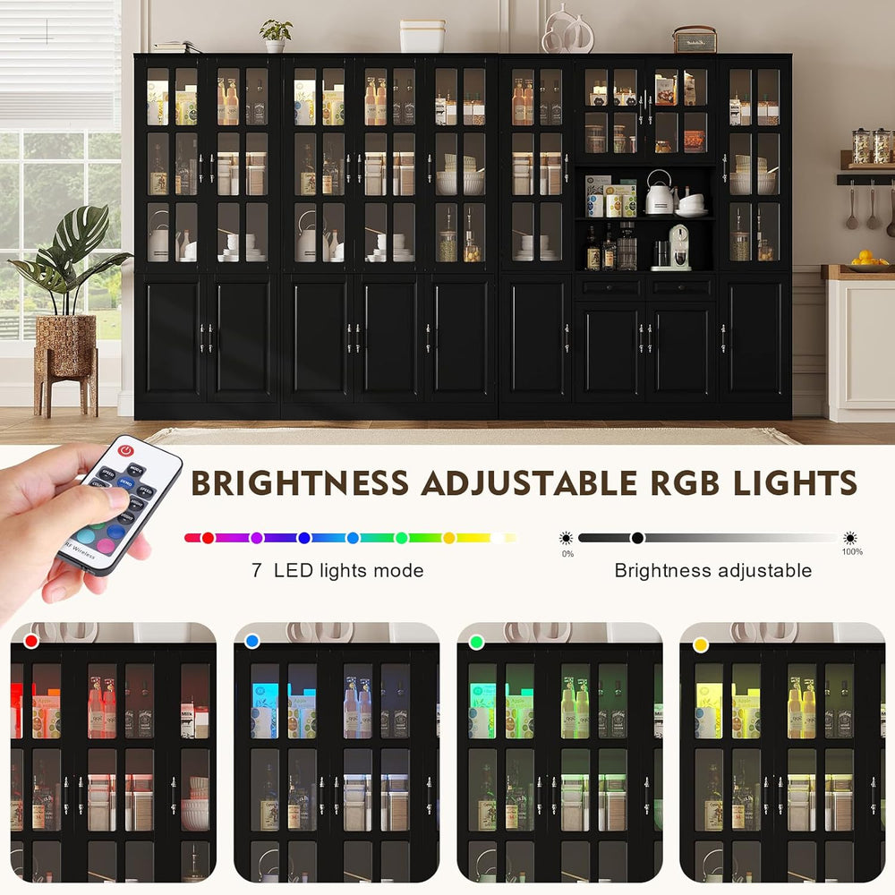 MEISSALIVVE 78.7" Kitchen Pantry Storage Cabinet with LED Lights, Tall P...