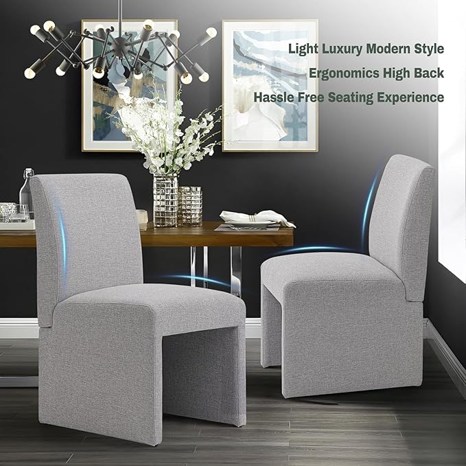 Upholstered Dining Chairs Set of 8 Modern Kitchen & Dining Room Chairs Linen Fabric Dining Chairs with Wooden Frame, Grey