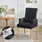 Fabric Dining Chair with Arms, Upholstered Tufted High Back Dining Room Chairs, Accent Armchair with Solid Wood Leg and Nailhead Trim, Kitchen Dining Living Room, Black