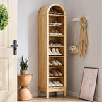 IFGET 71" Tall Arched Shoe Storage Cabinet, 8 Tiers 16 Pairs Wooden Shoe Rack with 3 Adjustable Shelves, Freestanding Shoe Closet Shelf Organizer for Entryway, Hallway, Living Room (Natural)