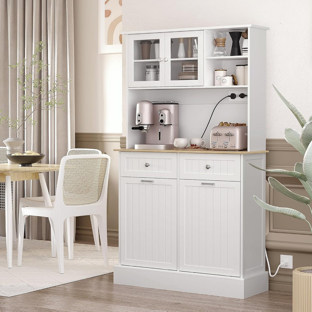 68" Kitchen Pantry, Freestanding Storage Cabinet with Charging Station, ...