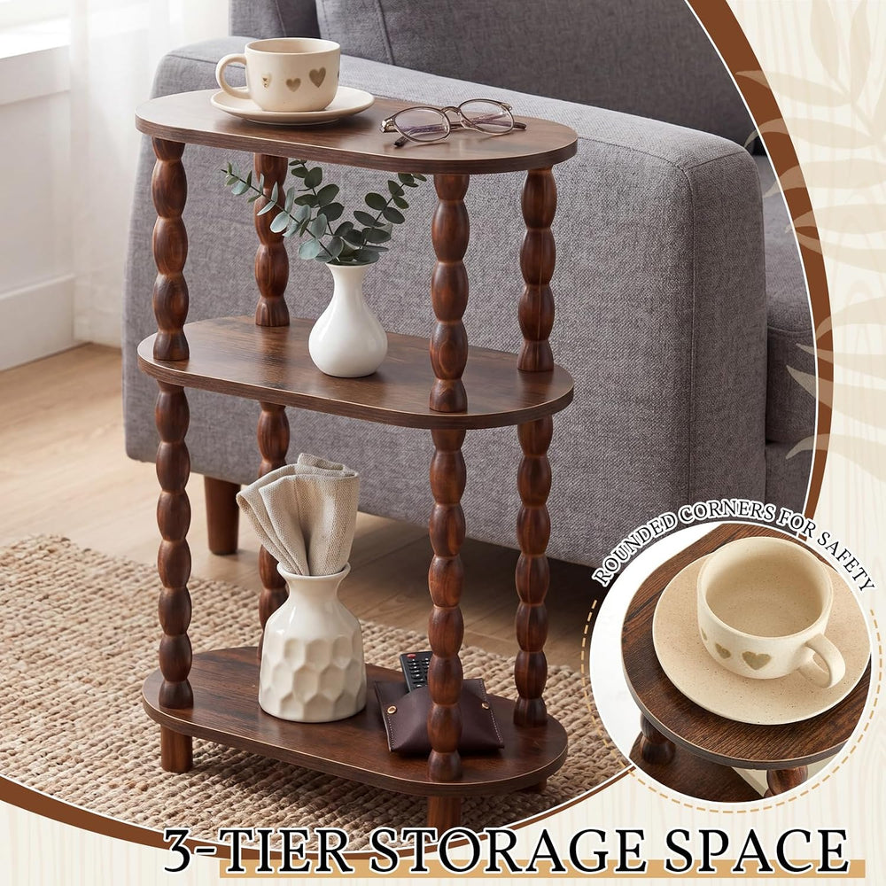 Narrow Side Table Set of 2, 3 Tier Skinny End Table for Small Space 15.7&quot...