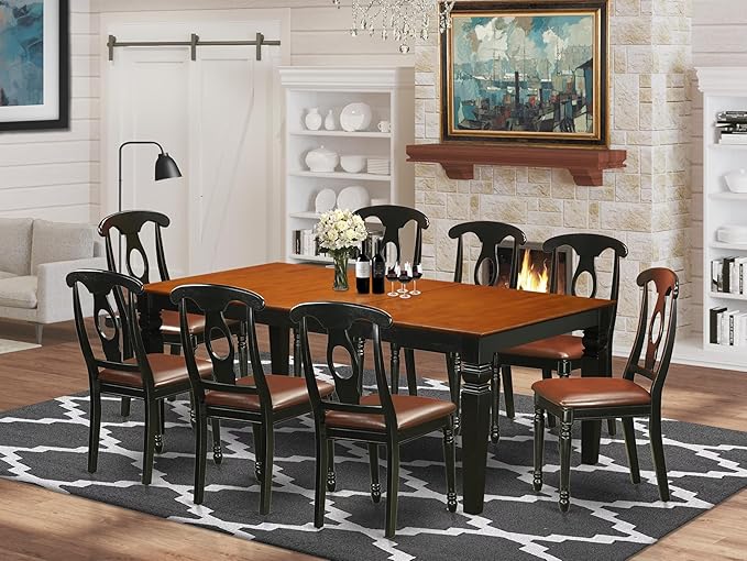 East West Furniture LGKE9-BCH-LC 9 Piece Dining Set Includes a Rectangle Dini...