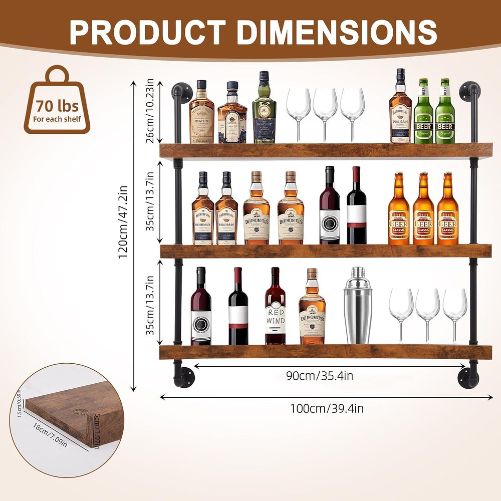 39.4" Metal Wine Rack Wall Mounted with LED Strips and Glass Holder | 3-...