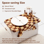 Checkered Rubber Wood Couch Arm Tray, Sofa Armrest Tray with Rotating Cup Holder & Phone Stand, Large Clip-on Sofa Side Table Furniture for Drinks & Remote, 15.36"x9.85", Gift Box