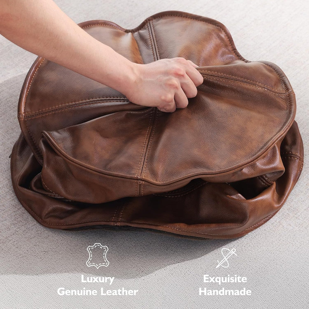 Leather Ottoman,Handmade Stuffed Square Ottoman,Genuine Leather Pouf, Foot Re...