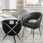 Faux Leather Dining Chairs Gold Legs, Modern Black PU Leather Dining Room Chairs with Arms Set of 4 Upholstered Accent Chair Armchair with Barrel Back for Kitchen Living Room