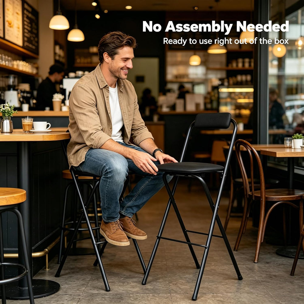 SHZICMY Folding Bar Stool with Backrest, Tall Foldable Stool Chair, Portable ...