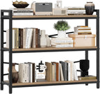 3 Tier Bookshelf 39.37" Width, Dorm Desk Hutch, Desk Shelf, Long Industrial Bookcase, Wooden Large Book Shelf for School Home Living Room Bedroom Office Storage(Light Coffee)