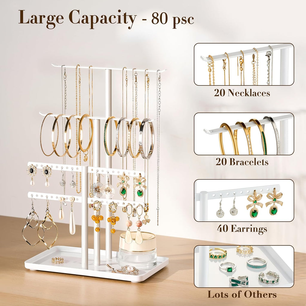 pickpiff Jewelry Stand Holder Organizer: 12.5" Sturdy Jewelry Hanger for Necklace, Earring, Bracelet, White