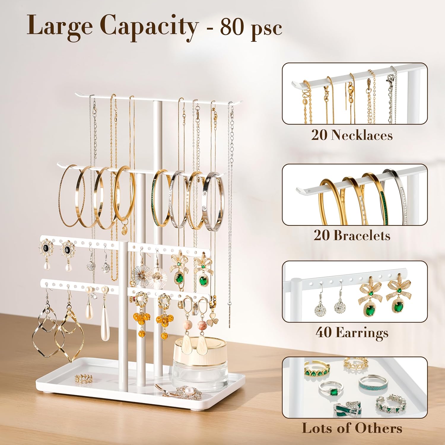 pickpiff Jewelry Stand Holder Organizer: 12.5" Sturdy Jewelry Hanger for Necklace, Earring, Bracelet, White