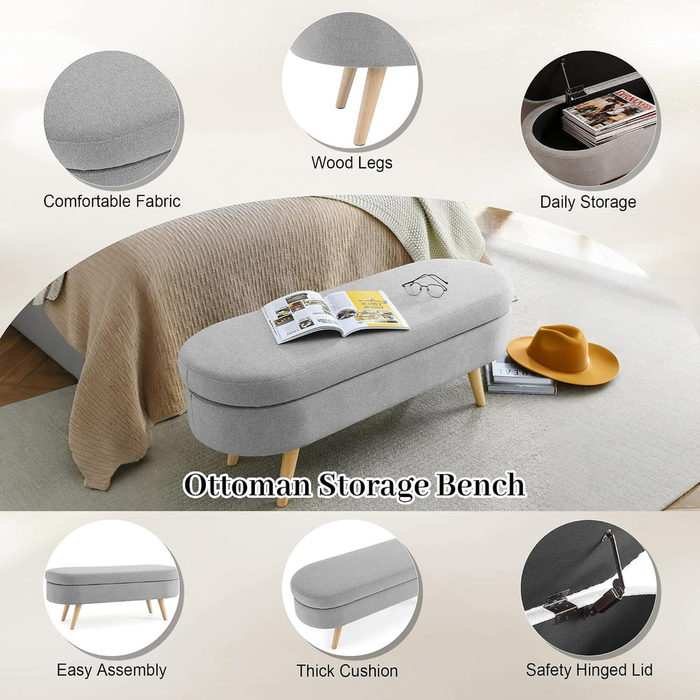 Storage Bench, 43" Storage Ottoman Bench for Bedroom, Upholstered Entryw...