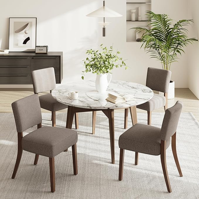 Upholstered Dining Chairs Set of 4, Fabric Kitchen Chairs with Padded Seat & Back, Solid Wood Legs, Modern Simple Dining Room Chairs for Kitchen, Dining Room, Living Room, Brown