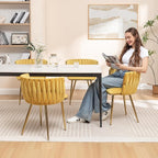 Kiztir Velvet Dining Chairs Set of 2, Upholstered Dining Room Chairs with Gold Metal Legs, Luxury Tufted Dining Chairs for Living Room, Bedroom, Kitchen (Yellow)