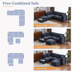 Merax Modern 90" U-Shaped Chenille Sectional Sofa Set, Modular Sofa Couch with a Movable Ottoman, a Coffee Table with Hidden Charging Devices for Living Room, Blue