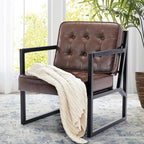 COLAMY Mid Century Modern Accent Chair, Comfy Living Room Chairs, Brown Leather Accent Chair, Faux Leather Reception Armchair with Metal Legs for Living Room Bedroom Reception Waiting Room, Brown