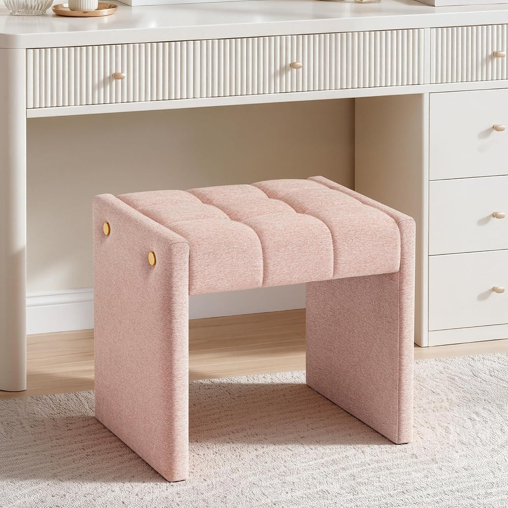 LUE BONA Modern Grid Tufted Vanity Bench Stool, 4.33'' Thick Chenille...