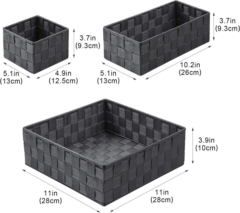 Posprica Woven Storage Baskets for Organizing, Small Baskets Cube Bin Container Tote Organizer Divider for Drawer, Closet, Shelf, Dresser, Set of 4(Dark Grey)
