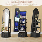 63" Full Length Mirror Jewelry Cabinet with Storage – Rotating, Lockable Jewelry Armoire with Velvet Lining, Standing Organizer for Women – Ideal Gift for Jewelry Storage & Display, Black