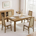 SICOTAS Wood Dining Chairs Set of 4 - Rattan Dining Room Chairs with Solid Wood Leg, Farmhouse Upholstered Kitchen Chairs High Back, Modern Armless Dining Chair for Dining Room, Kitchen, Oak, 4PCS