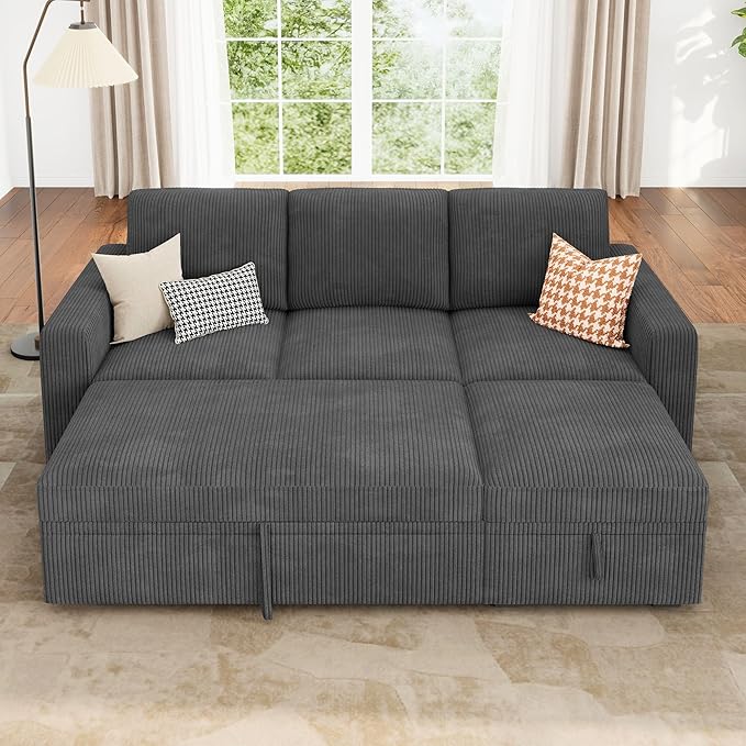 HONBAY Modular Sectional Sleeper Sofa with Pull Out Bed, L Shaped Sofa with Storage, Modular Sectional Couches for Living Room, Dark Grey