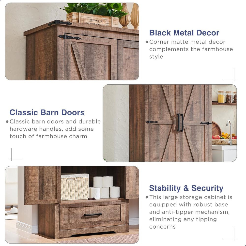 Farmhouse Kitchen Pantry Cabinet - 72" Tall Wood Kitchen Storage Cabinet...