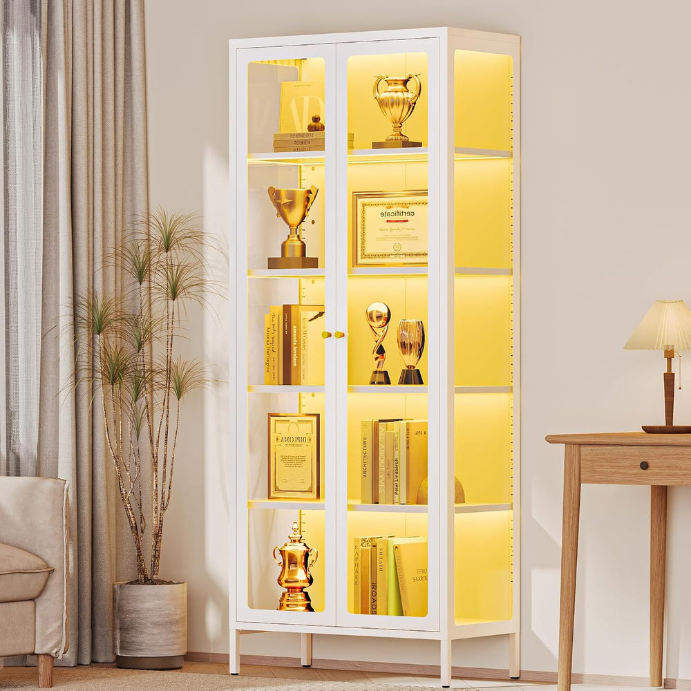 Lucky Monet 5-Tier Display Cabinet with 12 Color Lights & Glass Doors, 67...