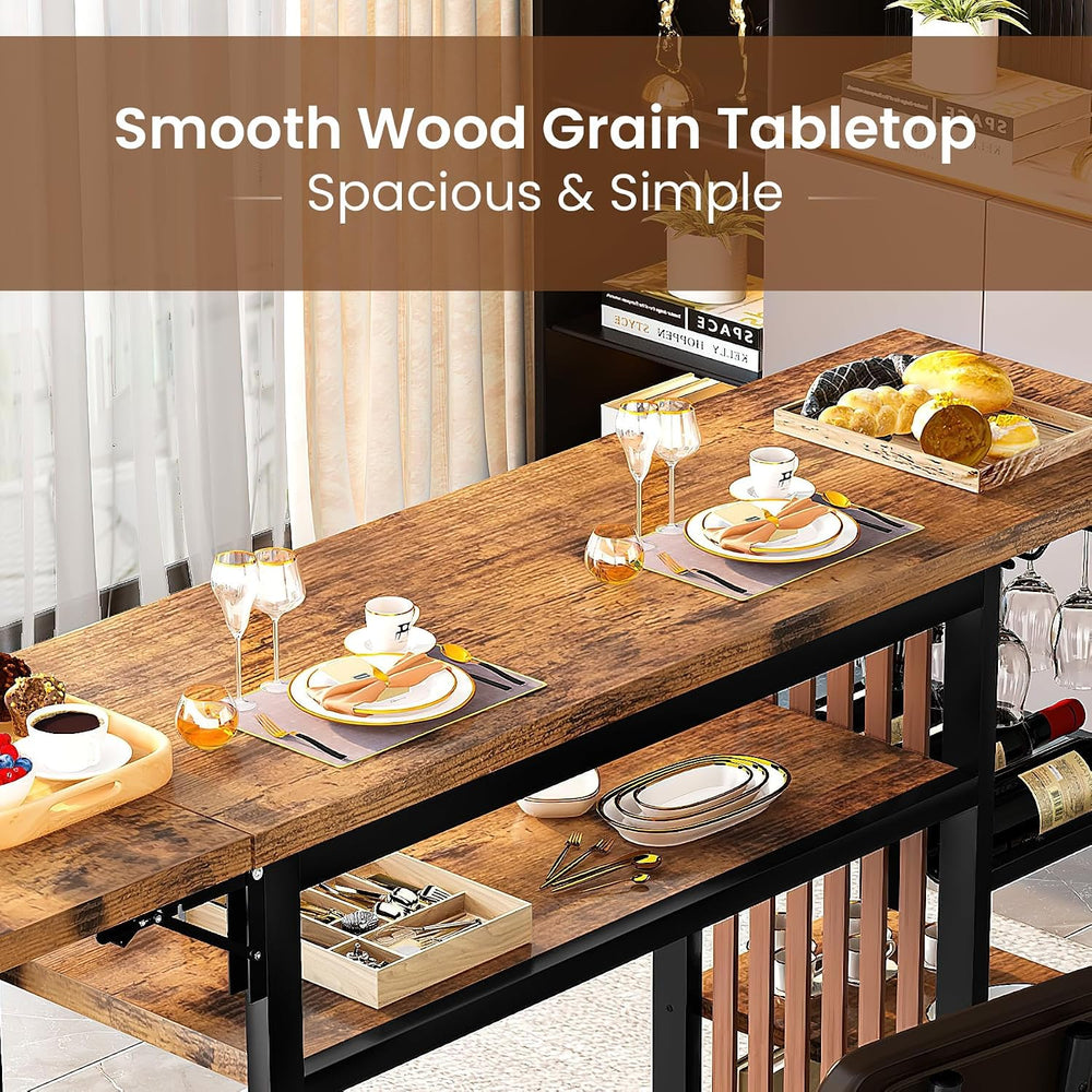 Recaceik Bar Dining Table Set, 59" Expandable Kitchen Counter Height Din...