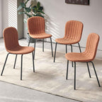 Dining Chair Set of 4, Upholstered PU Leather Seat with Black Metal Legs,Modern Comfortable Kitchen Chair, Curved Backrest Dining Chair for Dining Room Living Home(Mid-Century Brown)