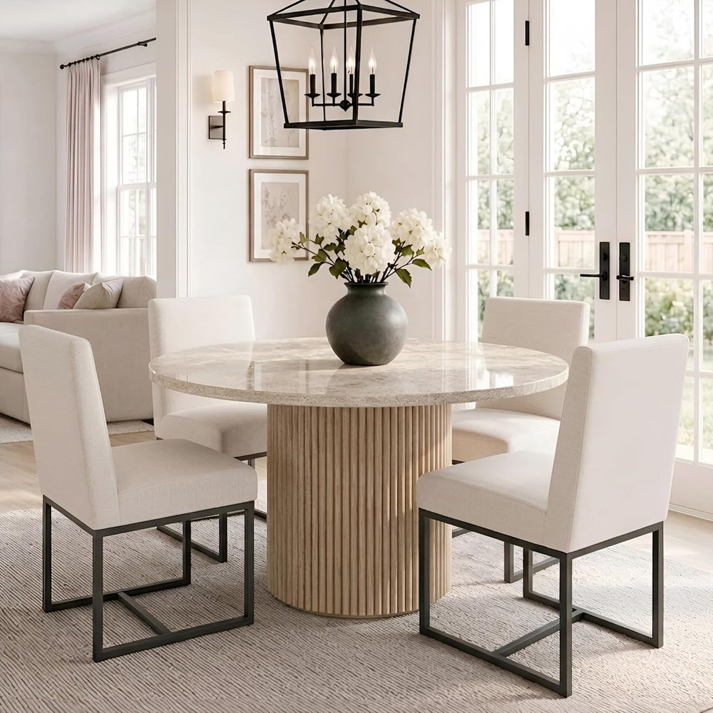 HNY Modern Dining Chairs Set of 4, Upholstered Linen Dining Room Chairs with ...