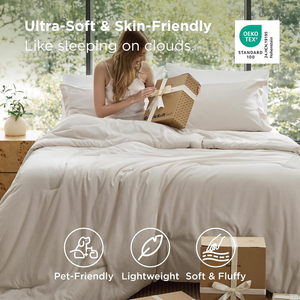 Bedsure Full Size Comforter Set, Soft Beige Cationic Dyed Bed Set 3 Pieces