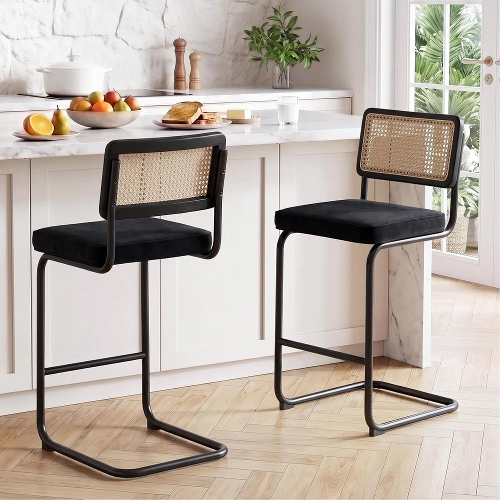 Zesthouse Natural Rattan Counter Stools Set of 2, 26" Modern Boho Barstools