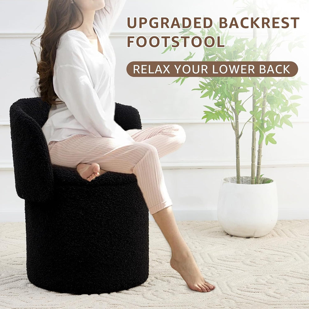 Storage Ottoman Modern Vanity Stool with Foldable Backrest | Teddy Velvet Foo...
