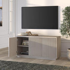 Henn&Hart Fluted TV Stand for TVs up to 55" with 3 Swing Out Ribbed Doors and Adjustable Shelves for Living Room, Family Room, or Office, Beech White