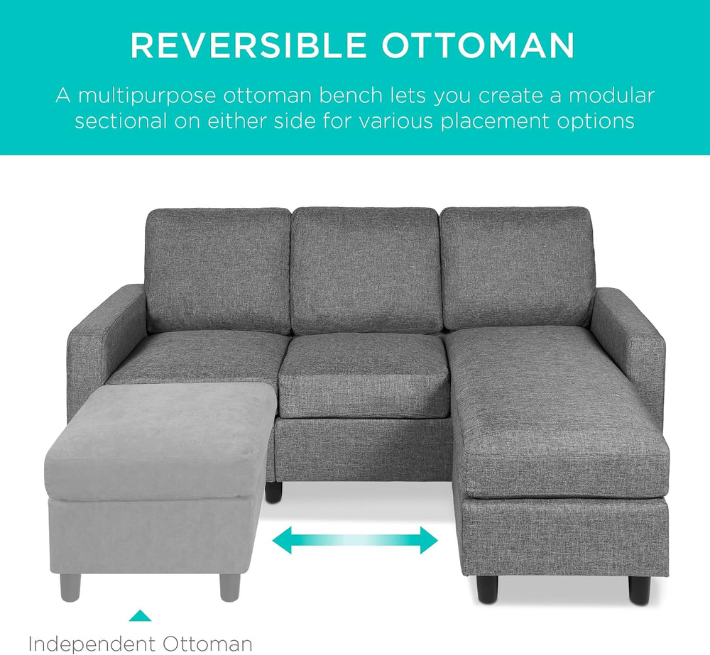 Best Choice Products Upholstered Sectional Sofa for Home, Apartment, Dorm, Bo...